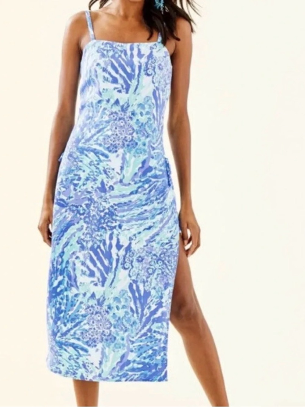 Lilly Pulitzer Laken Midi Romper Blue Green Print Size 4